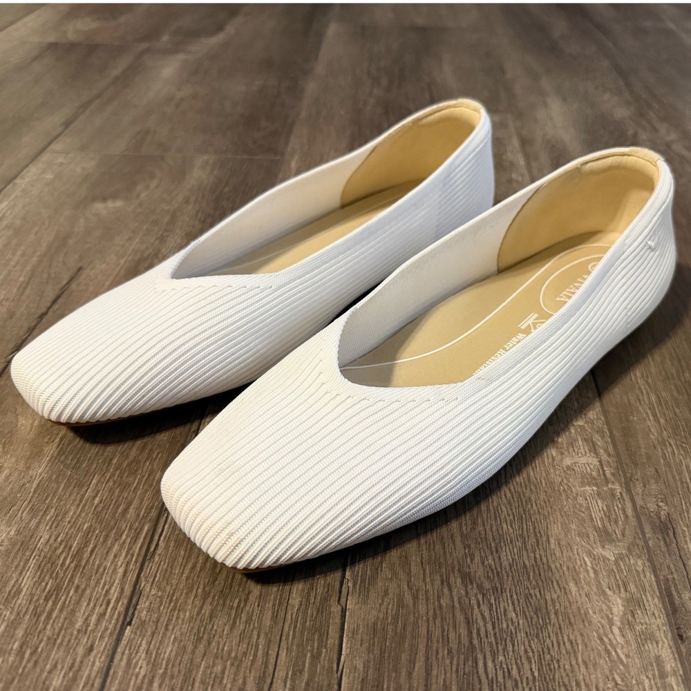 Vivaia Aria 5 2.0 Square Toe White Knit Water Resistant Ballet Flats Size 43/ 12